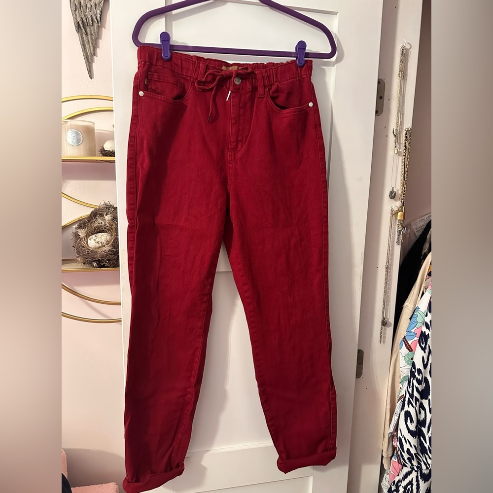 JUDY BLUE burgundy red denim joggers